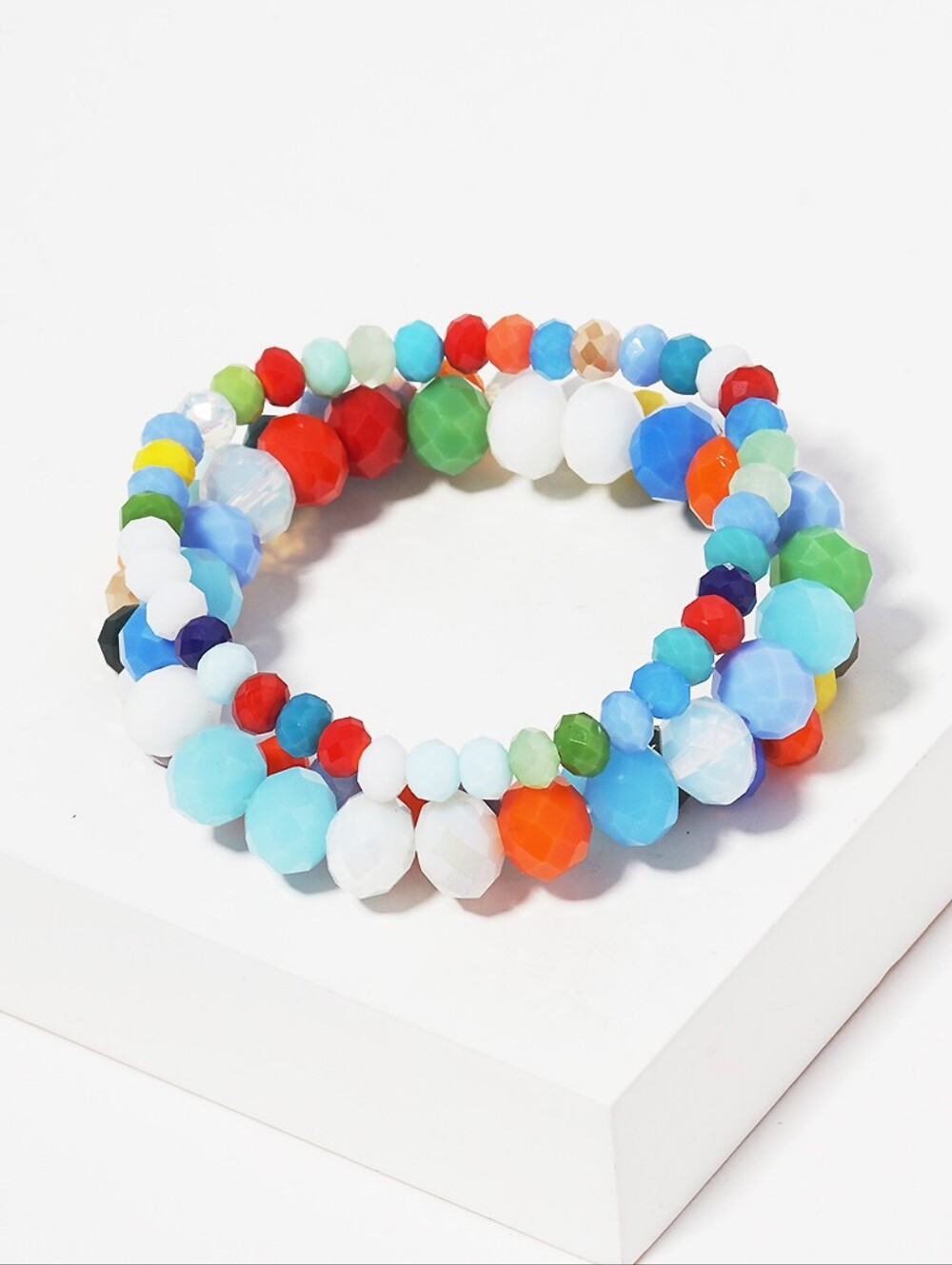 3pc Faceted Multi Beaded Stretch Bracelet Set - Unbranded